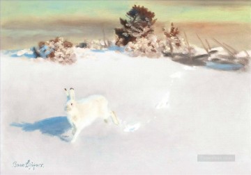 Rabbit Bunny Hare Painting - Arctic white hare snow